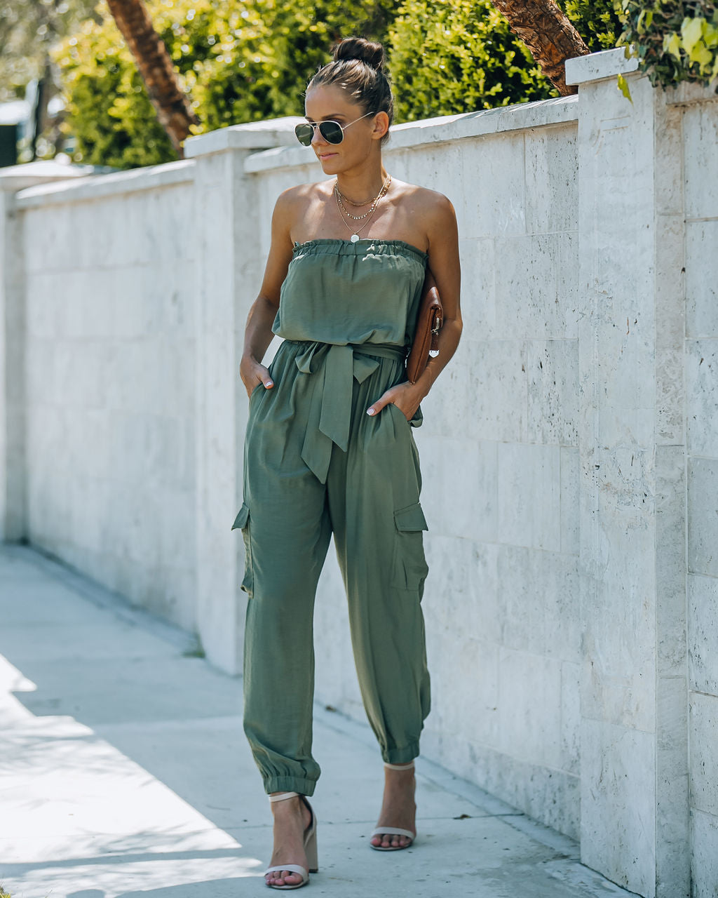 Kelly Strapless Pocketed Utility Jumpsuit - Olive Ins Street