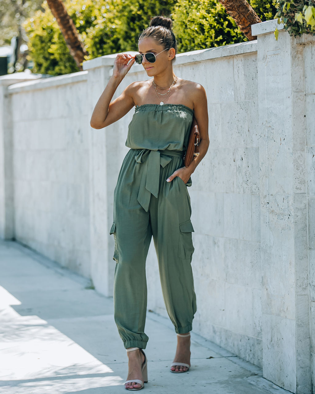 Kelly Strapless Pocketed Utility Jumpsuit - Olive Ins Street