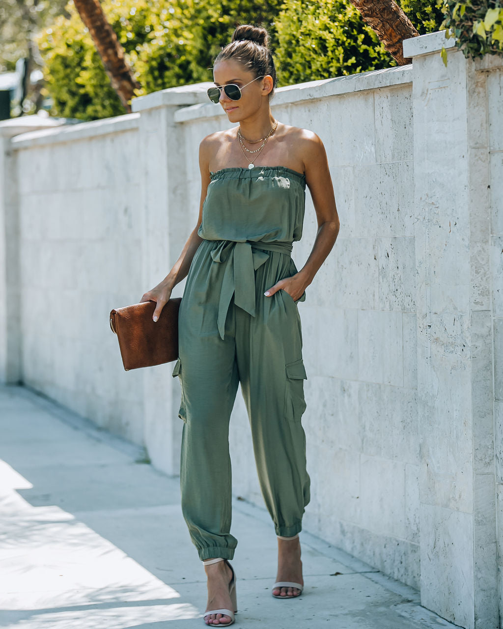 Kelly Strapless Pocketed Utility Jumpsuit - Olive Ins Street