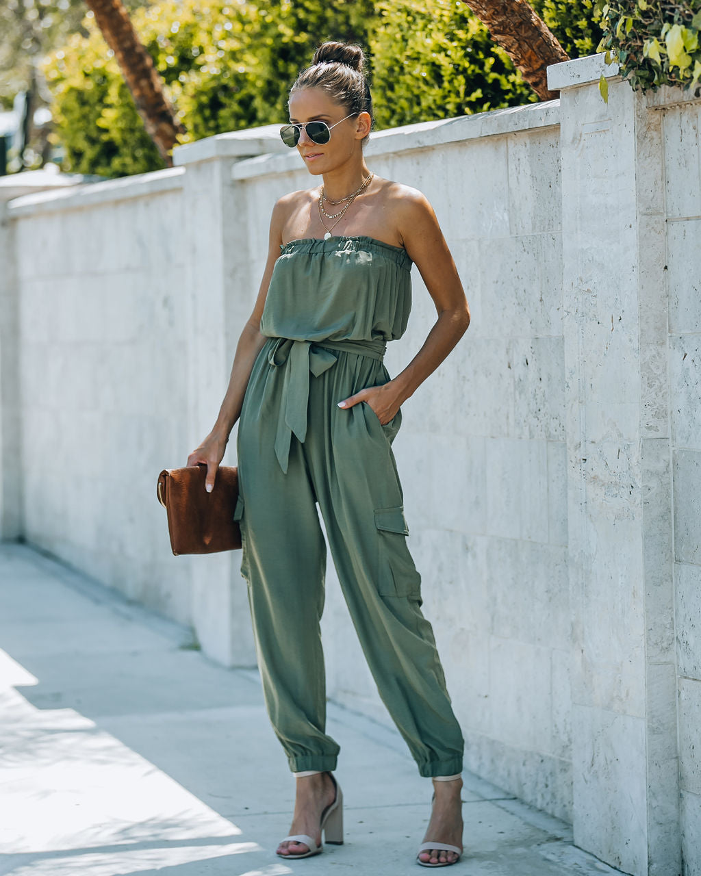 Kelly Strapless Pocketed Utility Jumpsuit - Olive Ins Street