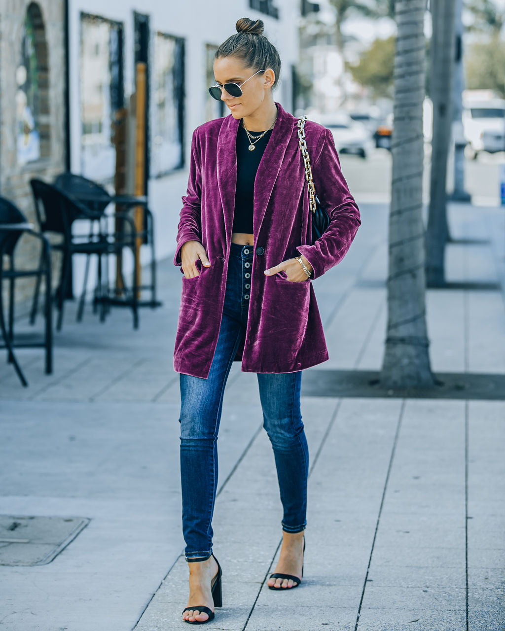 Chicest Pocketed Velvet Blazer - Purple - FINAL SALE Ins Street