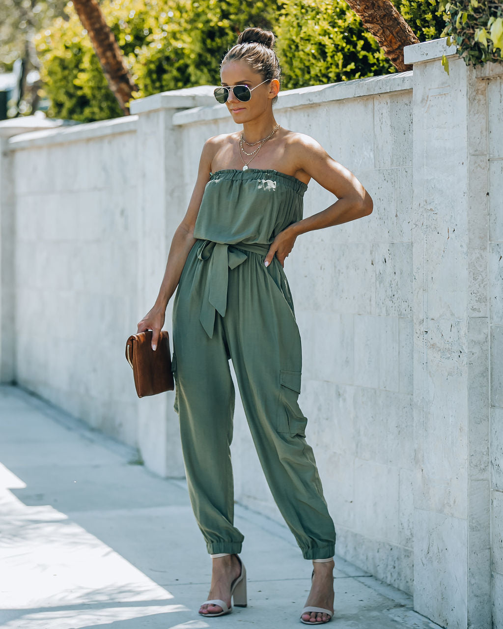 Kelly Strapless Pocketed Utility Jumpsuit - Olive Ins Street