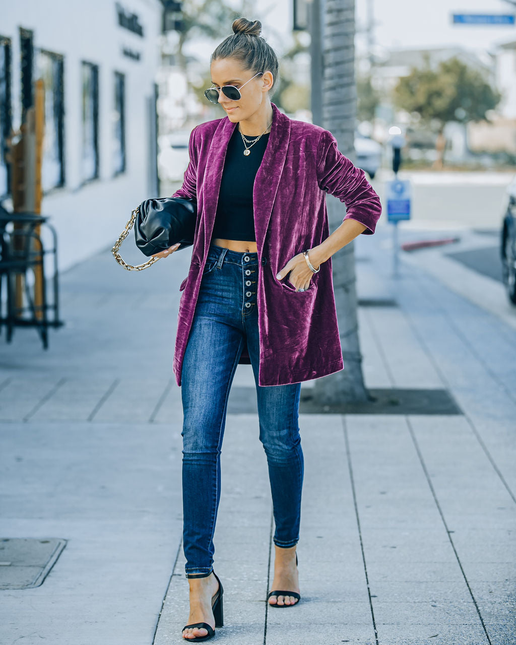 Chicest Pocketed Velvet Blazer - Purple - FINAL SALE Ins Street