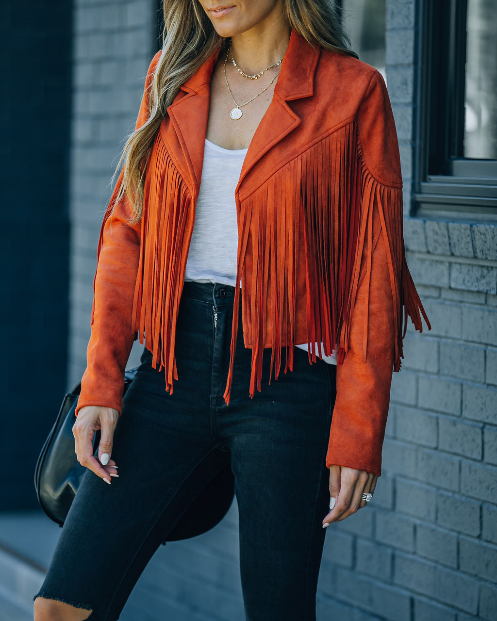 Walford Cropped Fringe Faux Suede Jacket - Rust Ins Street