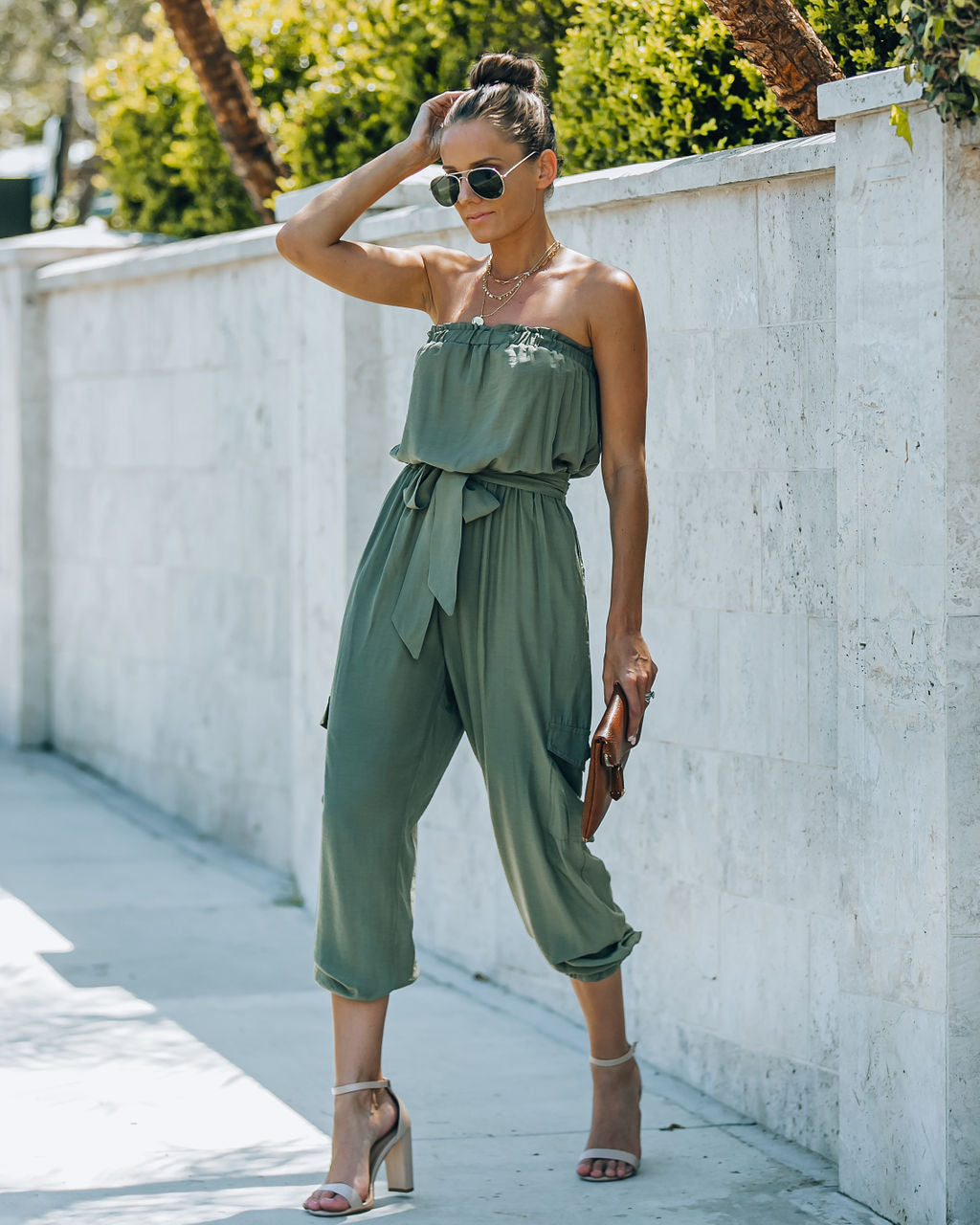 Kelly Strapless Pocketed Utility Jumpsuit - Olive Ins Street