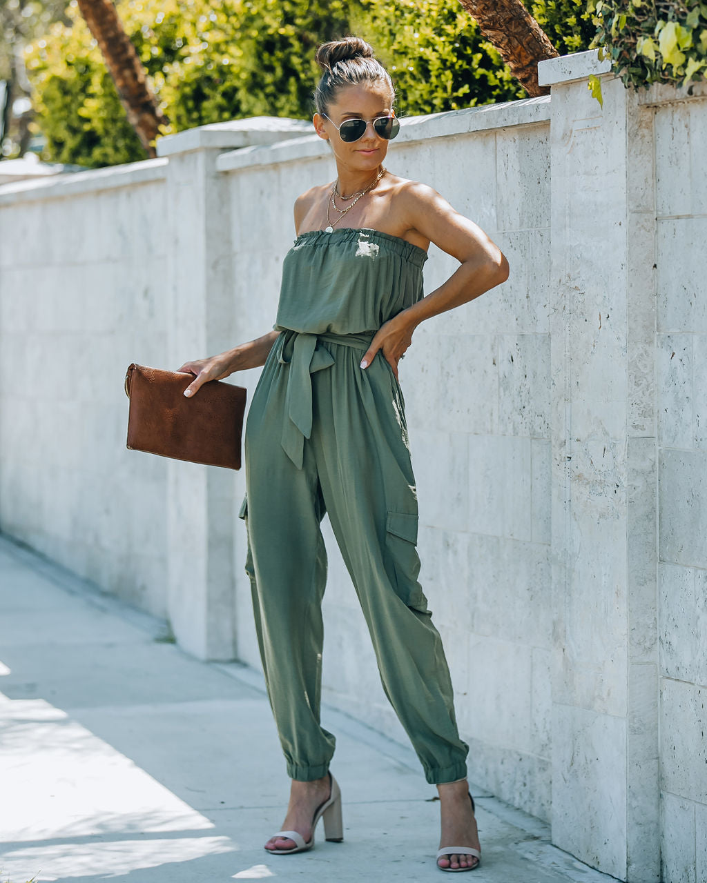 Kelly Strapless Pocketed Utility Jumpsuit - Olive Ins Street