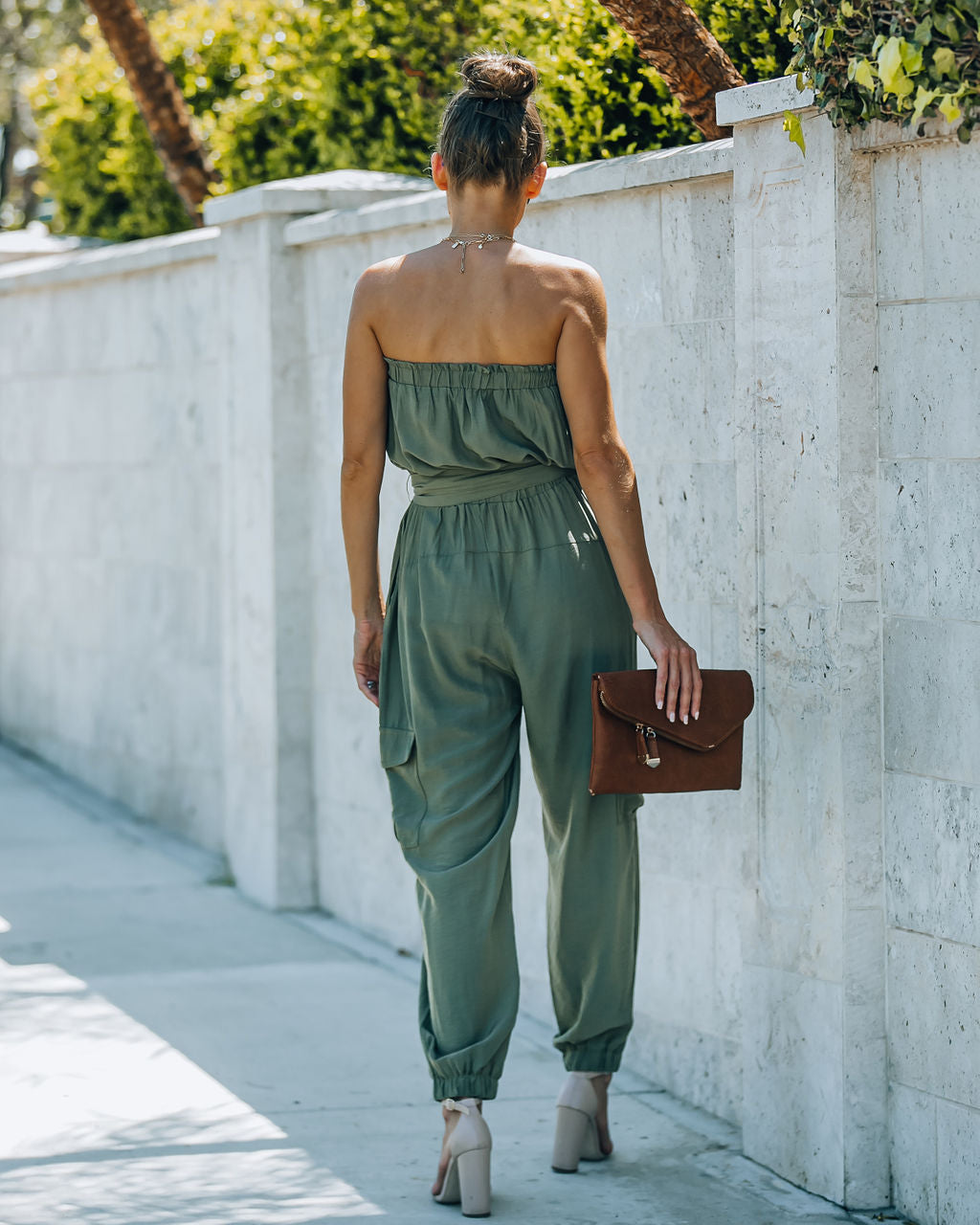 Kelly Strapless Pocketed Utility Jumpsuit - Olive Ins Street