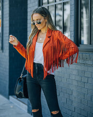 Walford Cropped Fringe Faux Suede Jacket - Rust Ins Street