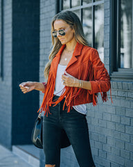 Walford Cropped Fringe Faux Suede Jacket - Rust Ins Street