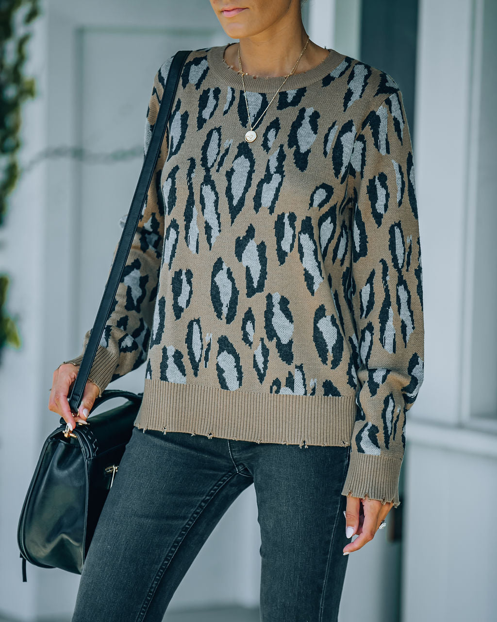 Everleigh Distressed Leopard Knit Sweater - FINAL SALE Ins Street