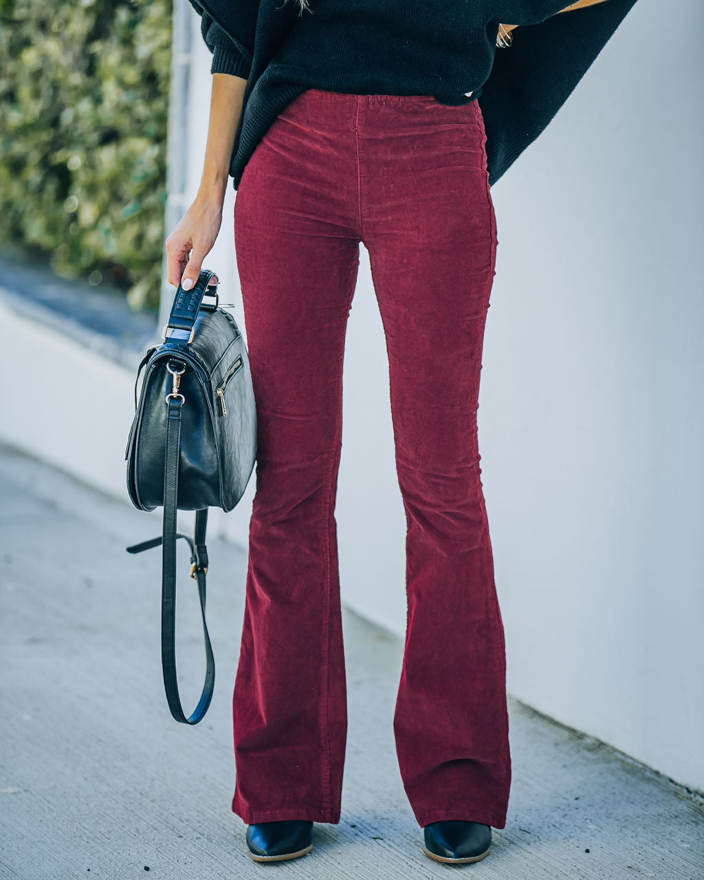 Sophie High Rise Bell Bottom Corduroy Pants - Burgundy - FINAL SALE Ins Street