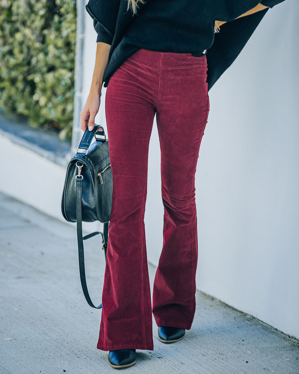 Sophie High Rise Bell Bottom Corduroy Pants - Burgundy - FINAL SALE Ins Street