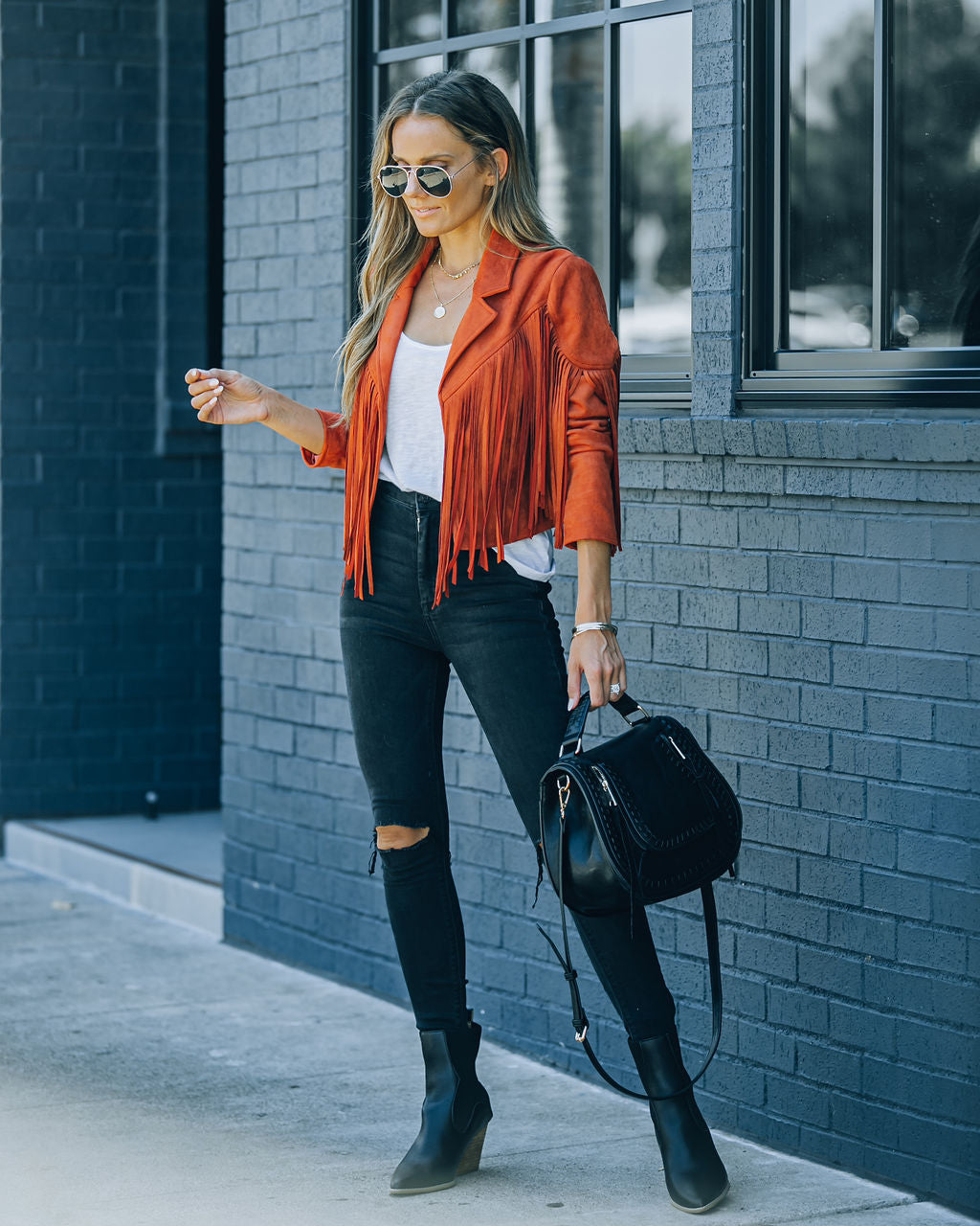 Walford Cropped Fringe Faux Suede Jacket - Rust Ins Street