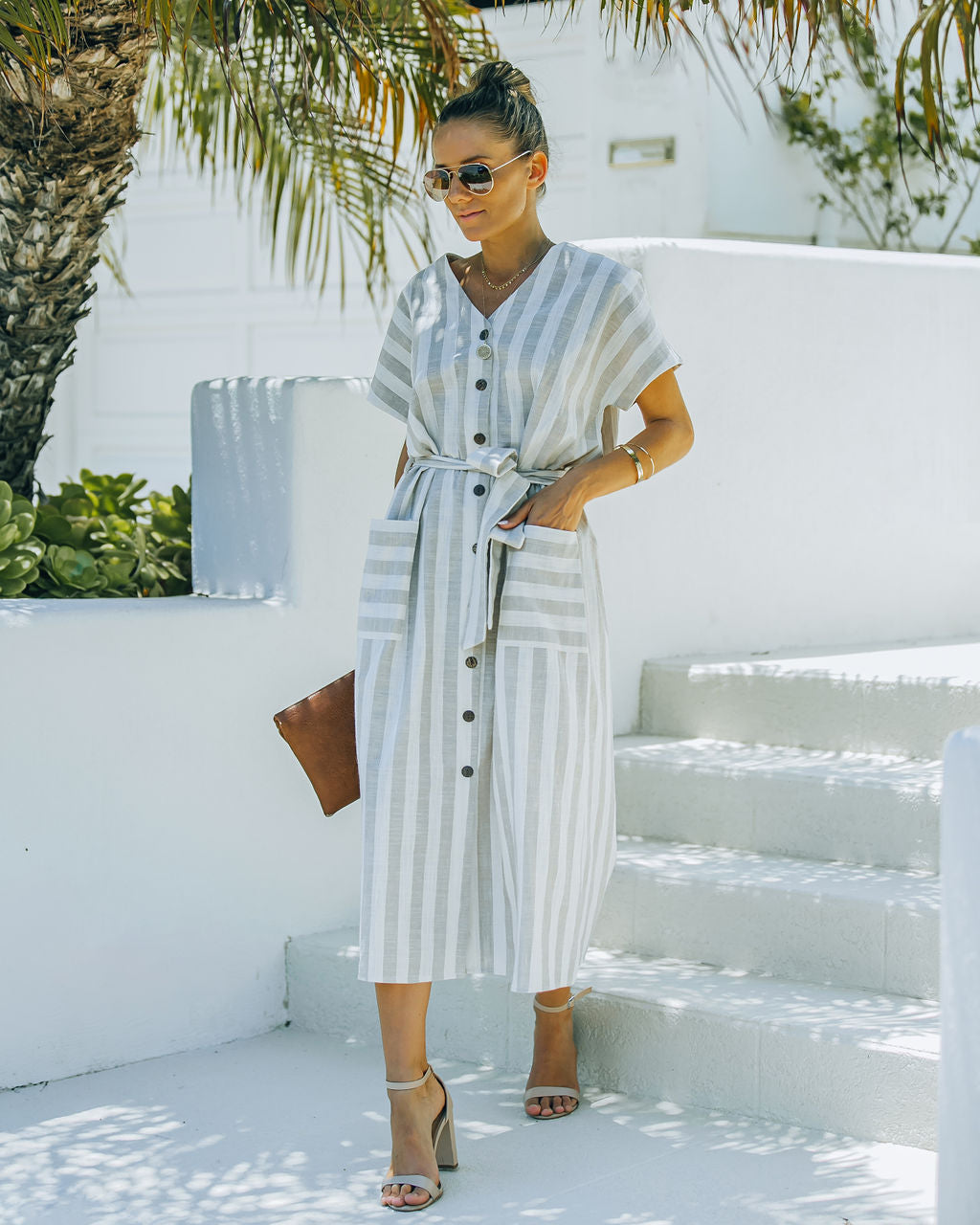 Francey Cotton Linen Blend Pocketed Midi Dress Ins Street