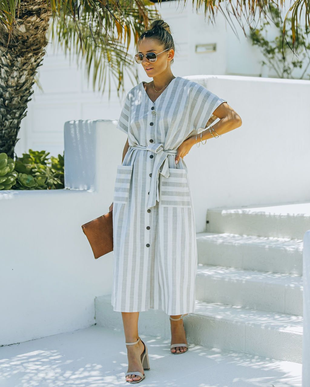 Francey Cotton Linen Blend Pocketed Midi Dress Ins Street