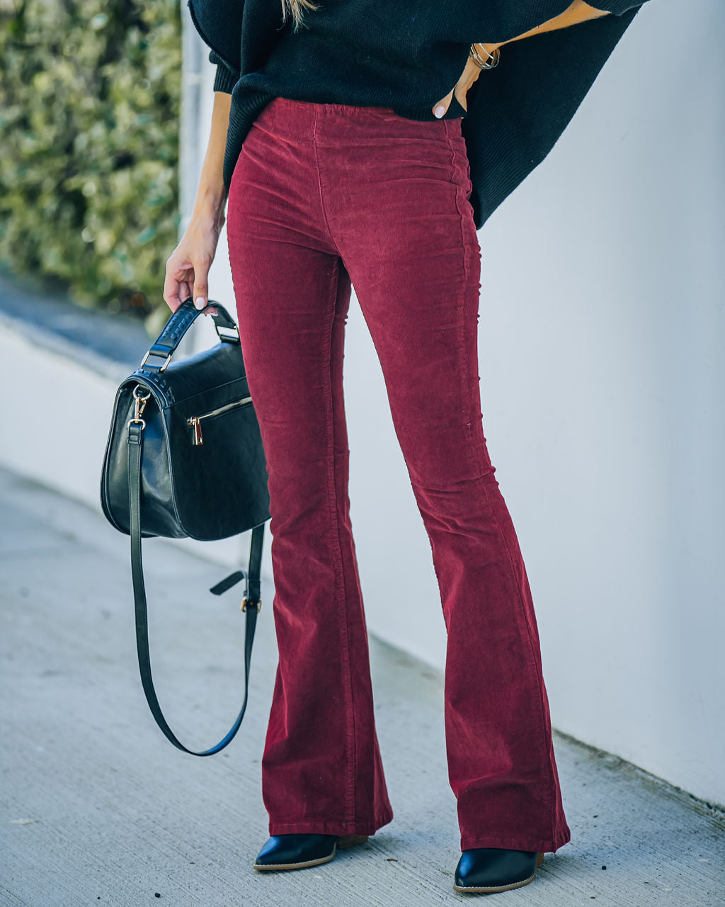 Sophie High Rise Bell Bottom Corduroy Pants - Burgundy - FINAL SALE Ins Street