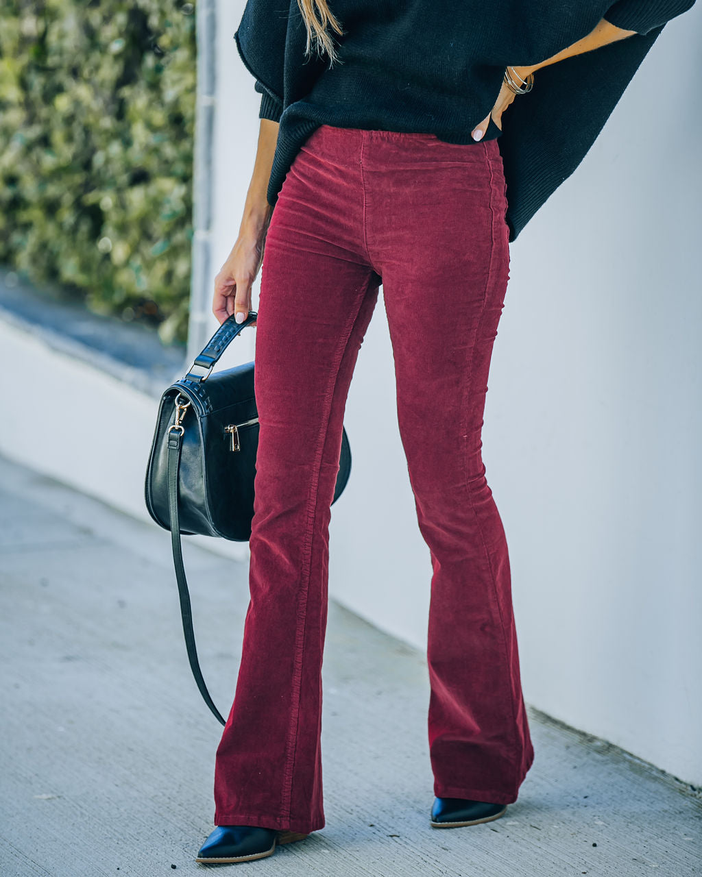 Sophie High Rise Bell Bottom Corduroy Pants - Burgundy - FINAL SALE Ins Street