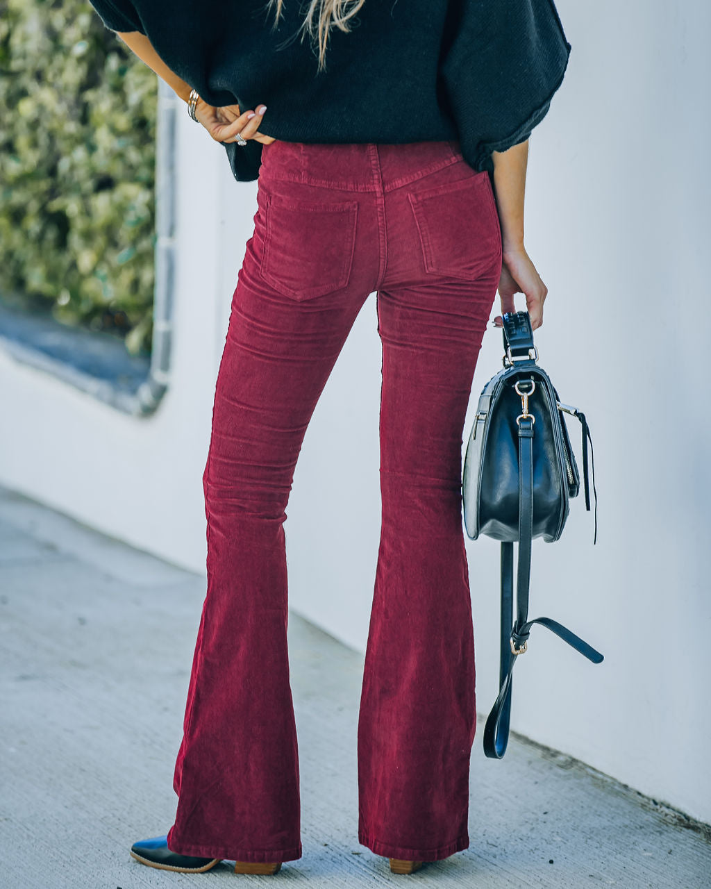 Sophie High Rise Bell Bottom Corduroy Pants - Burgundy - FINAL SALE Ins Street