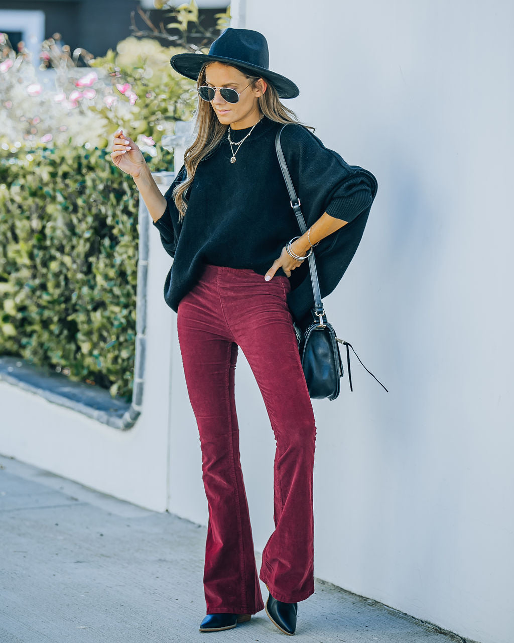 Sophie High Rise Bell Bottom Corduroy Pants - Burgundy - FINAL SALE Ins Street