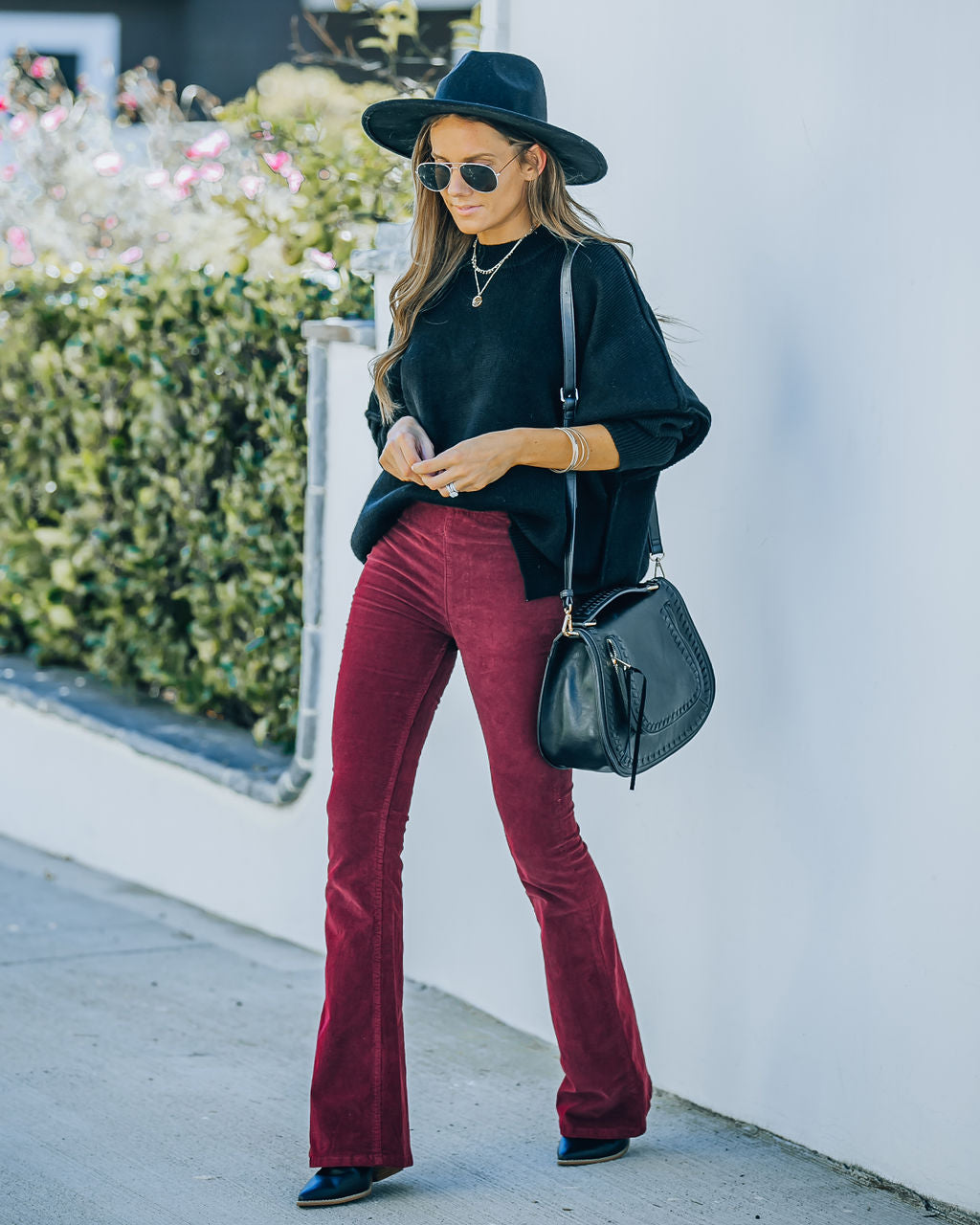 Sophie High Rise Bell Bottom Corduroy Pants - Burgundy - FINAL SALE Ins Street