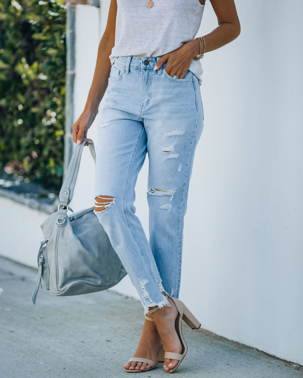 Statement High Rise Distressed Denim Ins Street