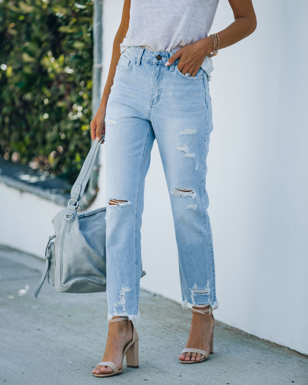 Statement High Rise Distressed Denim Ins Street