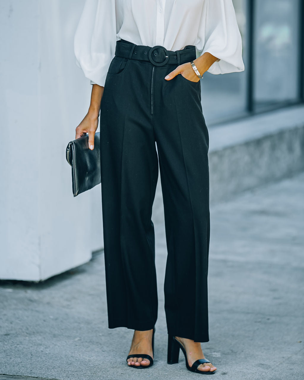 Cambria Pocketed High Rise Belted Trousers - Black - FINAL SALE – InsStreet
