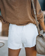 Clayton Distressed Drawstring Denim Shorts - White WISH-001