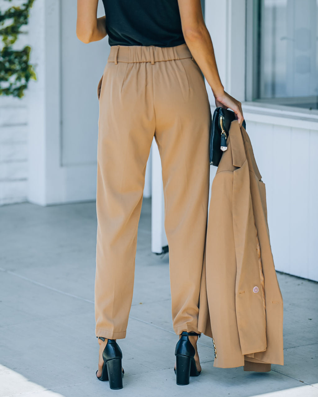 Long Shot Pocketed High Rise Trousers - Camel Ins Street