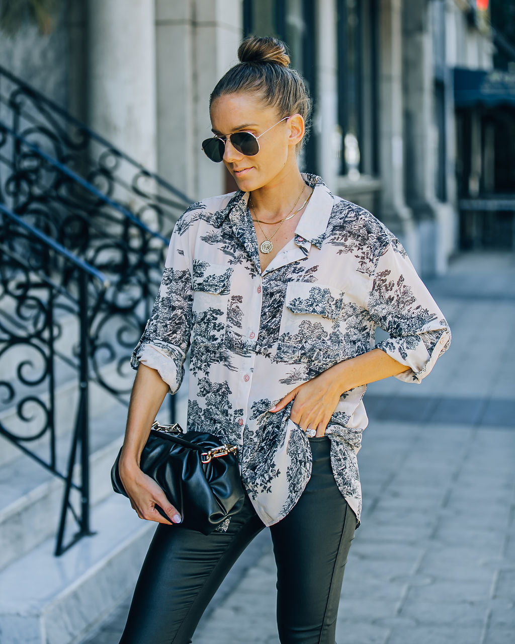 Selah Printed Button Down Blouse Ins Street