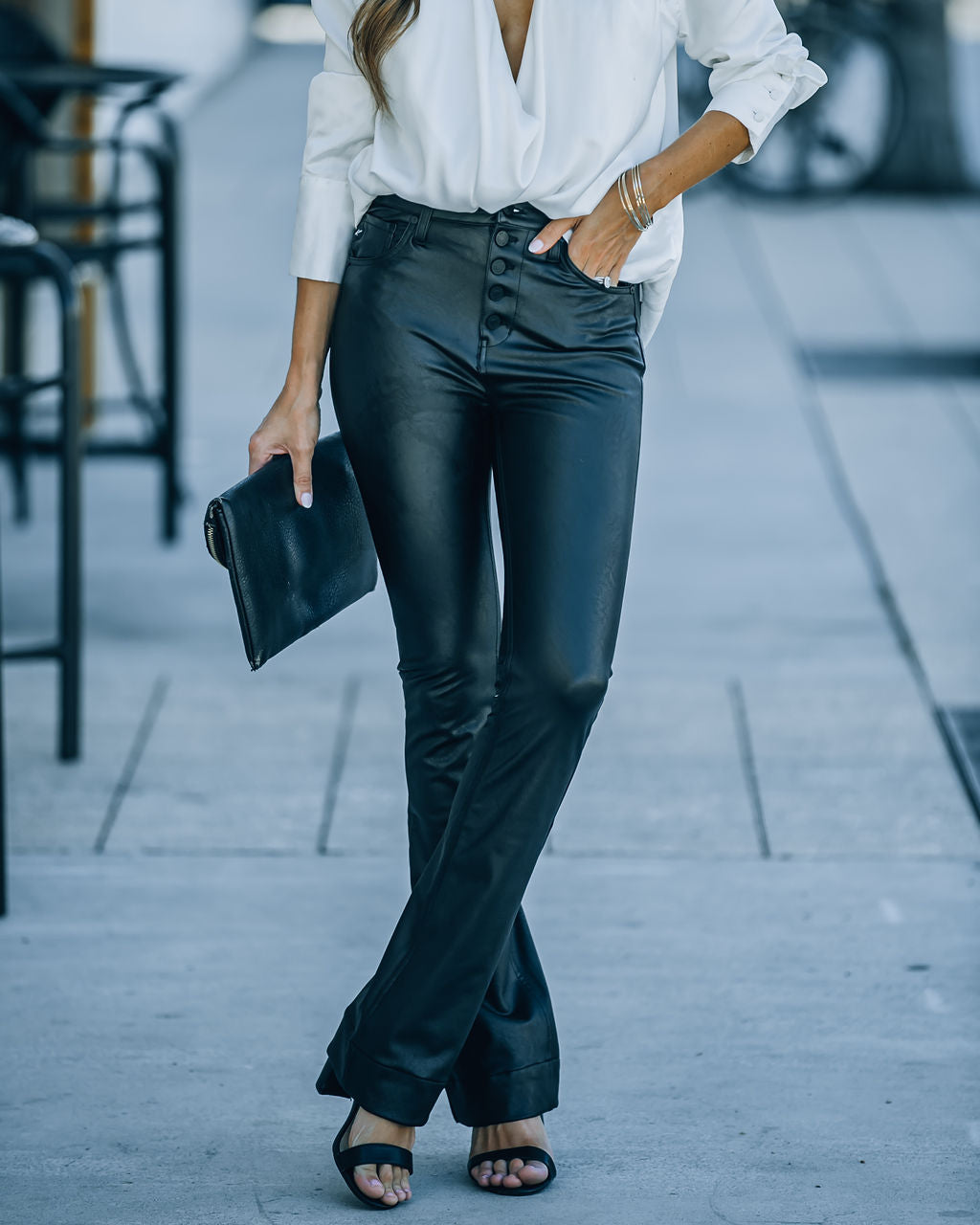 Lexa Faux Leather Flare Pants (Black)