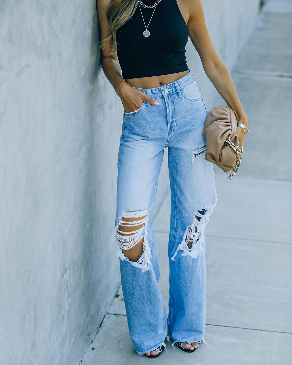 Zaya High Rise Distressed Denim Ins Street