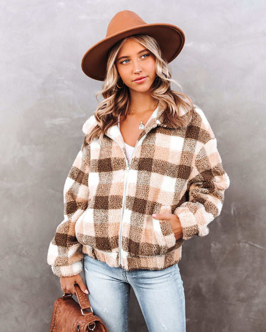 Forever Plaid Pocketed Teddy Jacket Ins Street