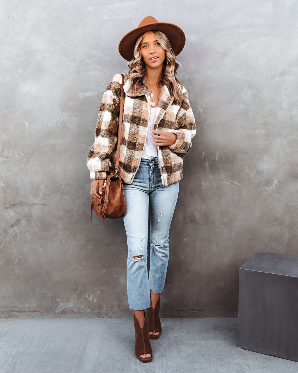 Forever Plaid Pocketed Teddy Jacket Ins Street