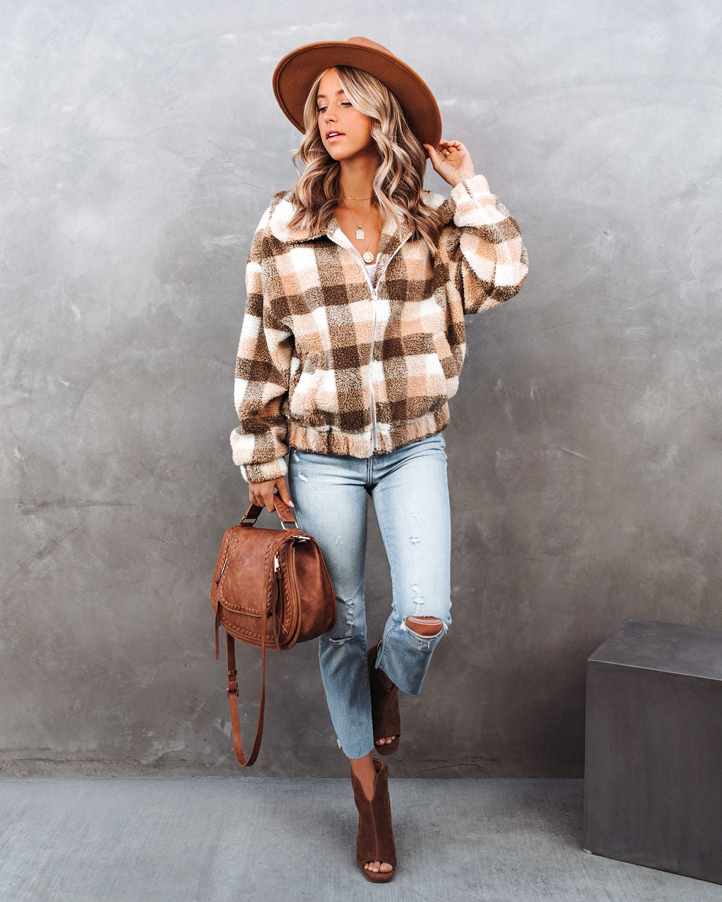 Forever Plaid Pocketed Teddy Jacket Ins Street