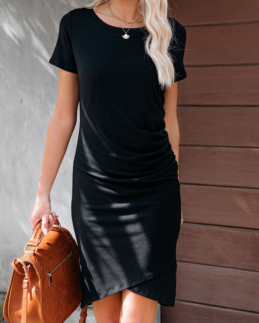 Francesca Short Sleeve Ruched Knit Dress - Black Ins Street