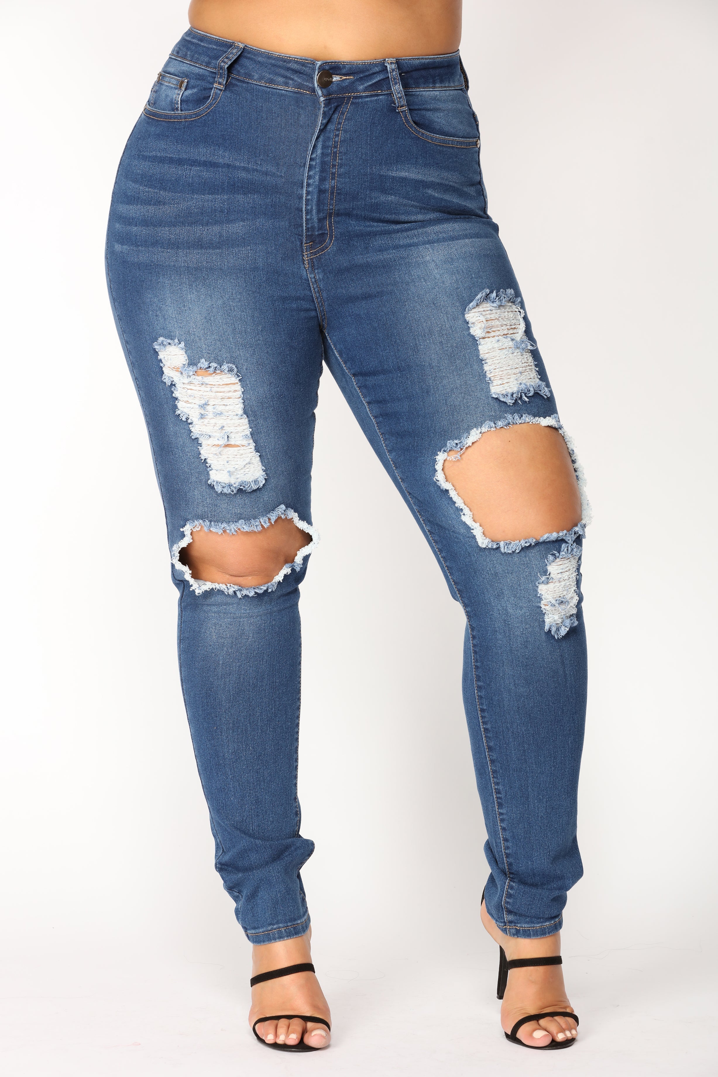 San Antonio Distressed Jeans - Medium Blue Ins Street