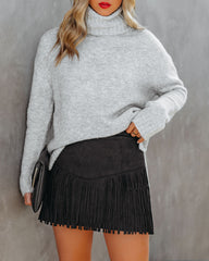 Fearless Faux Suede Fringe Mini Skirt Ins Street