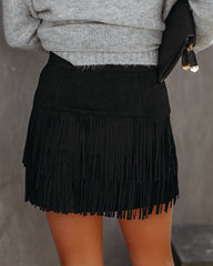 Fearless Faux Suede Fringe Mini Skirt Ins Street