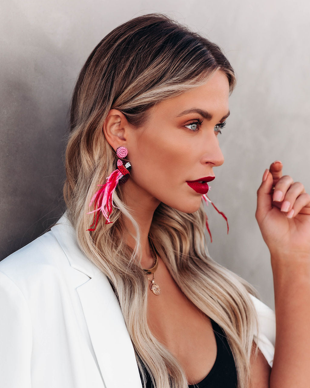 Feather Drop Beaded Earrings Ins Street