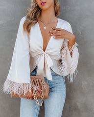 Feathers In The Wind Bell Sleeve Tie Blouse - Champagne Ins Street