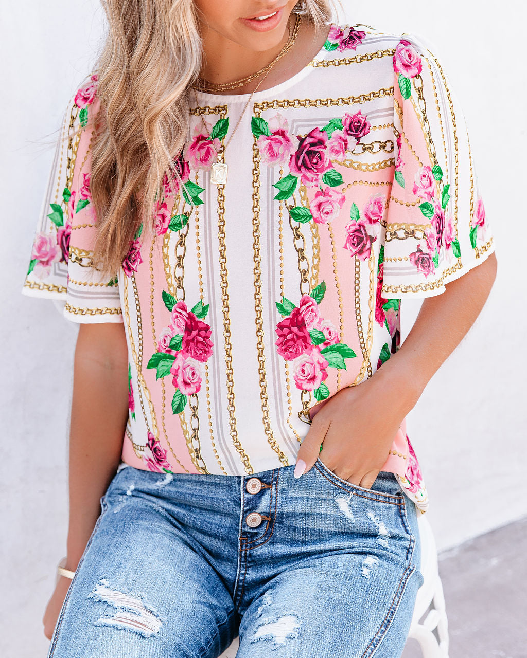 Feel Brand New Floral Short Sleeve Blouse Ins Street