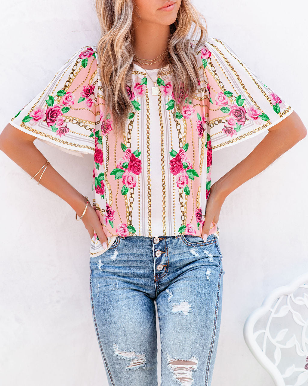 Feel Brand New Floral Short Sleeve Blouse Ins Street