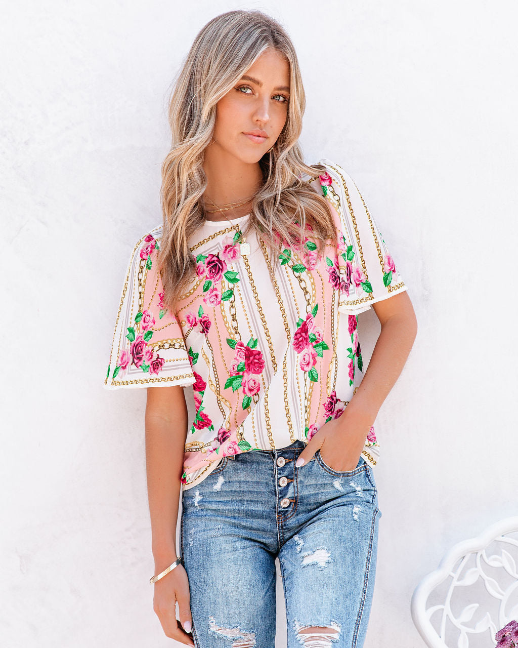 Feel Brand New Floral Short Sleeve Blouse Ins Street