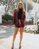 Festive Flair Pocketed Sequin Blazer - Burgundy Ins Street