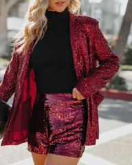 Festive Flair Sequin High Rise Shorts - Burgundy Ins Street