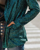 Festive Flair Pocketed Sequin Blazer - Teal Ins Street