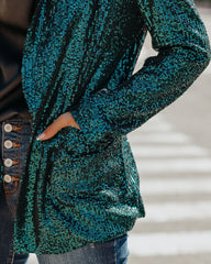 Festive Flair Pocketed Sequin Blazer - Teal Ins Street