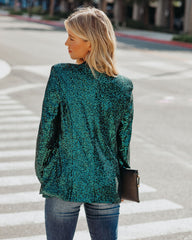 Festive Flair Pocketed Sequin Blazer - Teal Ins Street