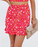Fiery Floral Ruched Mini Skirt Ins Street